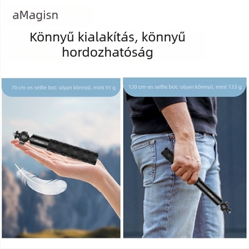 Kibővíthető selfie-pálca gömbfejjel sportkamerákhoz – alumíniumötvözet + rozsdamentes acél; kompatibil Insta360, DJI, GoPro; Márka Amagisn Amy
