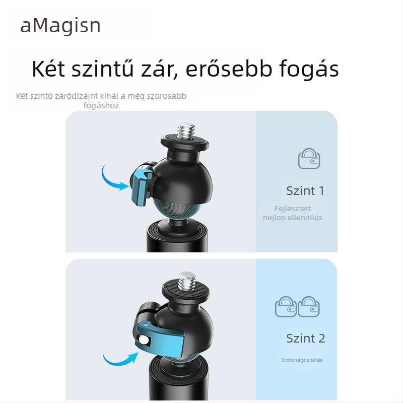 Kibővíthető selfie-pálca gömbfejjel sportkamerákhoz – alumíniumötvözet + rozsdamentes acél; kompatibil Insta360, DJI, GoPro; Márka Amagisn Amy