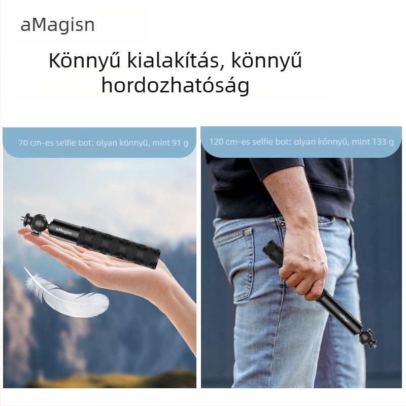 Kibővíthető selfie-pálca gömbfejjel sportkamerákhoz – alumíniumötvözet + rozsdamentes acél; kompatibil Insta360, DJI, GoPro; Márka Amagisn Amy