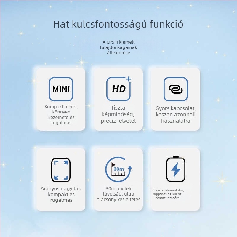 CP5 II Hátsó selfie eszköz mobiltelefonhoz, vezeték nélküli képernyő-projekció, maxim terhelhetőség 2–5 kg, tömeg 62 g