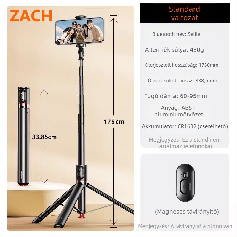 Fotózásra és videózásra készült állvány ABS+alumínium ötvözetből, képstabilizálás, beépített LED-fény, Bluetooth, távirányító