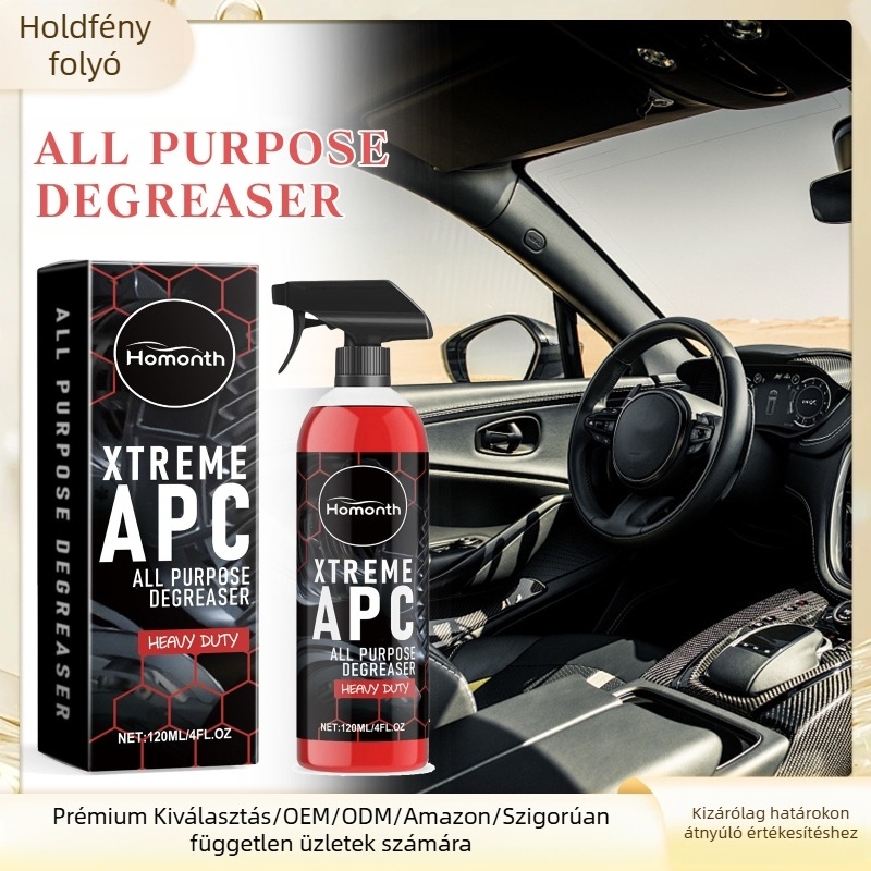 Homonth Autó Multifunkcionális Tisztító – textilre, ülésekre, kormányra és felületekre; összetevők: víz, nátrium EDTA, ceramide propyl betaine, palm kernel ceramide DEA, nátrium lauril-szulfát; eltarthatóság: 3 év; csomagolás: 56 db