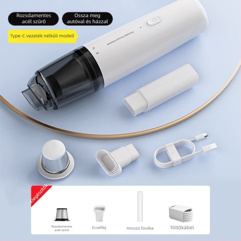 Kézi autós porszívó, vezeték nélküli, újratölthető, 7.4V, 80W, 9000Pa szívás