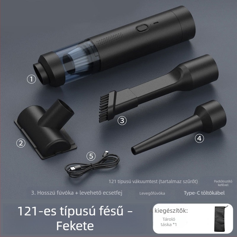 Kézi autós porszívó, vezeték nélküli, újratölthető, 7.4V, 80W, 9000Pa szívás