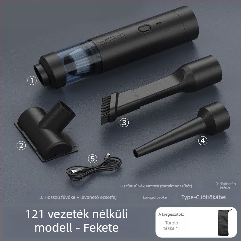 Kézi autós porszívó, vezeték nélküli, újratölthető, 7.4V, 80W, 9000Pa szívás
