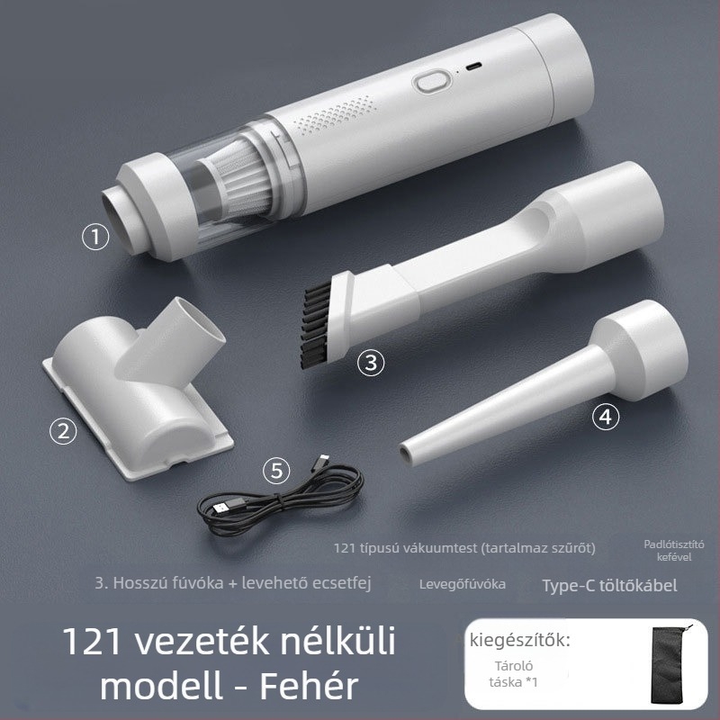 Kézi autós porszívó, vezeték nélküli, újratölthető, 7.4V, 80W, 9000Pa szívás