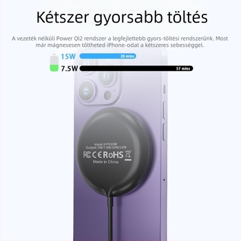 Mágneses vezeték nélküli asztali töltő 15W Qi2 – Gyors töltés telefonra, órára és fülhallgatóra, 3A kimenet