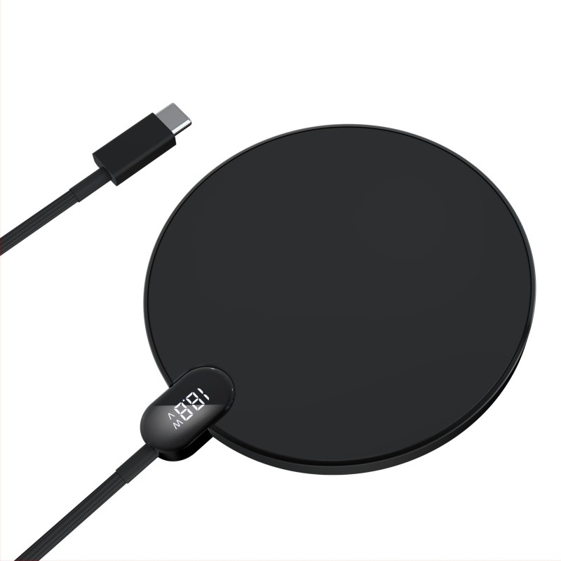 Vezeték nélküli töltő digitális kijelzővel, 15W PD gyorstöltés, 1,2 m fonott kábel, Apple és Android készülékekkel kompatibilis