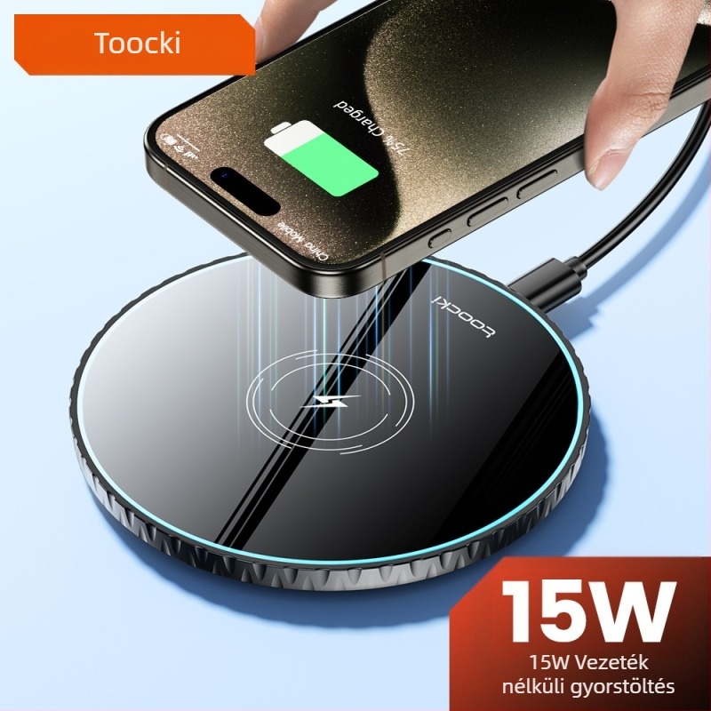 Toocki 3-in-1 asztali vezeték nélküli töltő 15W PD protokollal és mágneses töltéssel, Bluetooth fülhallgatókhoz és az iPhone 15 sorozathoz