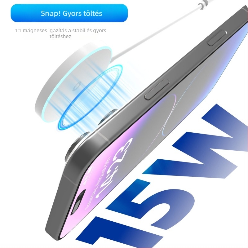 Kör alakú mágneses vezeték nélküli töltő környezeti világítással, MagSafe-kompatibilis, 15W QC3.0, CE/FCC/ROHS tanúsítvány