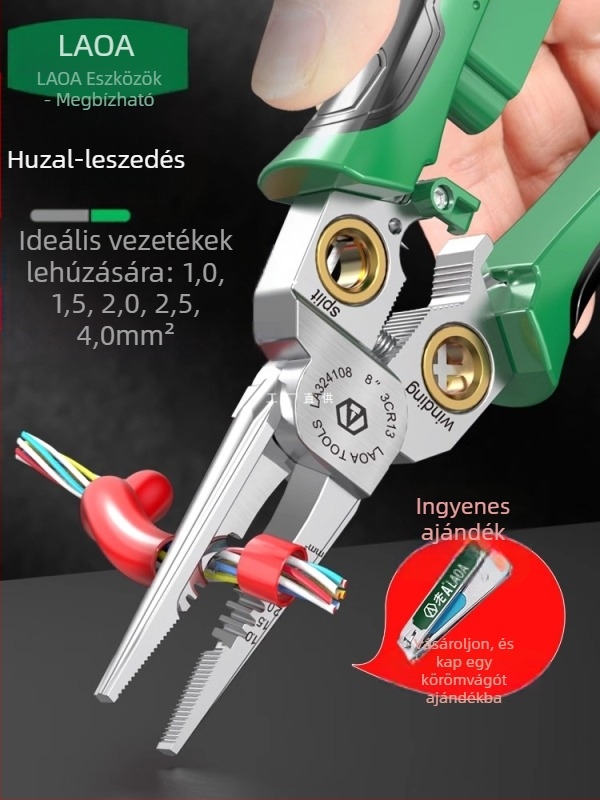 8-az-1 villanyszerelő fogó feszültségmérési funkcióval, vezetékek izolációjának eltávolítása, vágás és krimpelés