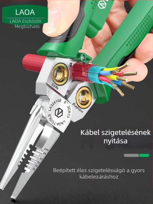 8-az-1 villanyszerelő fogó feszültségmérési funkcióval, vezetékek izolációjának eltávolítása, vágás és krimpelés