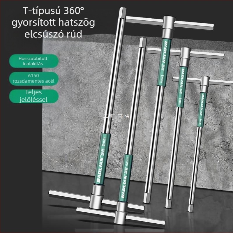 T-formájú, nagy sebességű hatszögletű aljzatkulcs