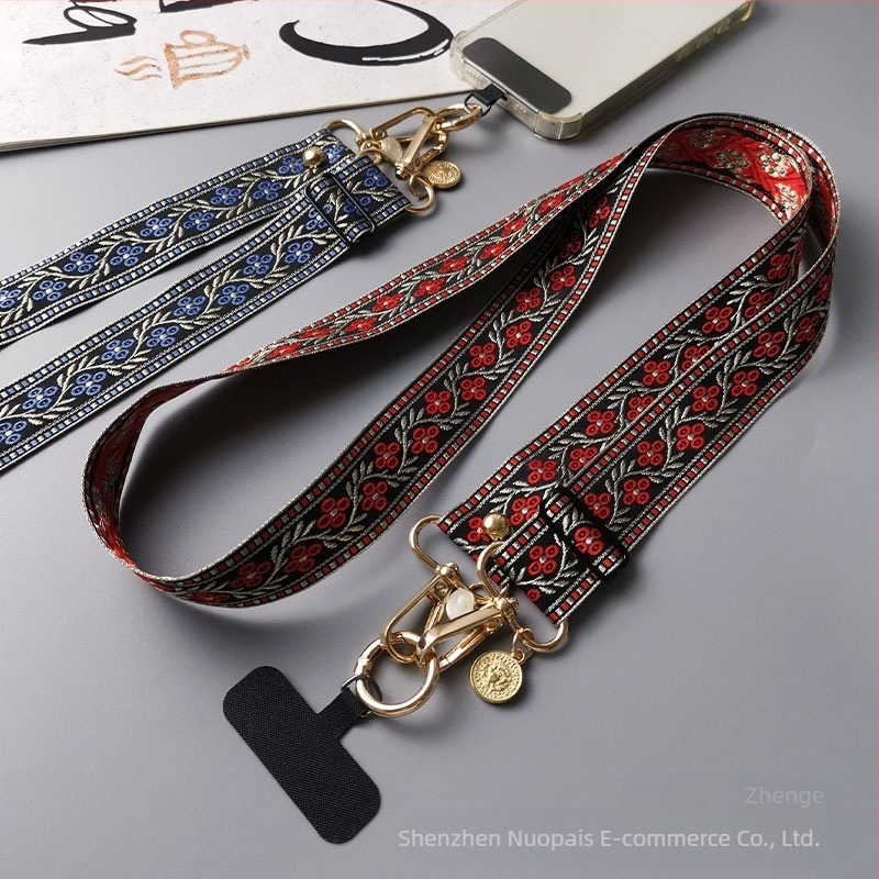 Zhenge mobiltelefon-lanyard – állítható crossbody, kétfunkciós pánt, kézzel készített, fémszeg csat, uniszex