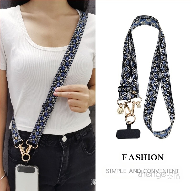 Zhenge mobiltelefon-lanyard – állítható crossbody, kétfunkciós pánt, kézzel készített, fémszeg csat, uniszex