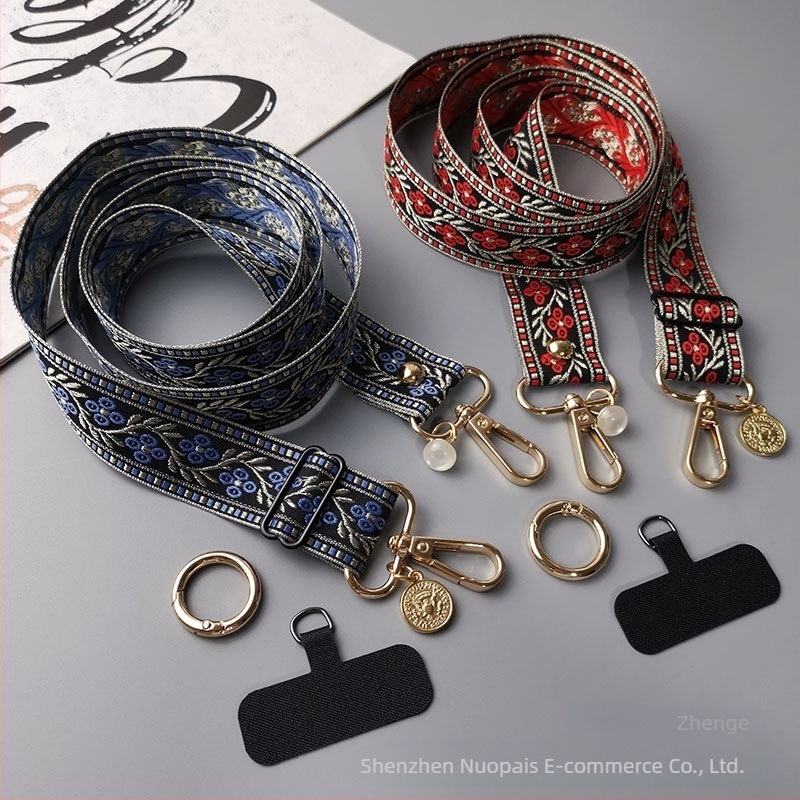 Zhenge mobiltelefon-lanyard – állítható crossbody, kétfunkciós pánt, kézzel készített, fémszeg csat, uniszex
