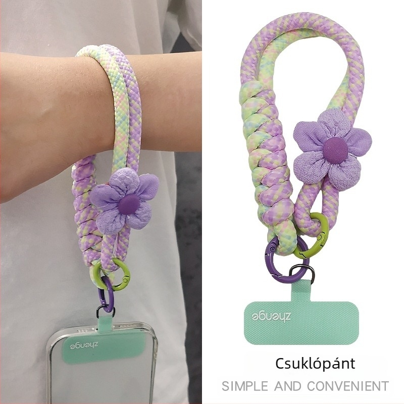 Telefonos nyakpánt fonott zsinórral, kézzel készített, geometriás medál, női csuklópánt