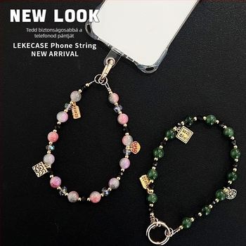 Mobiltelefon nyaklánc — kézzel készített, akril, drótzsinór, fémcsat, uniszex