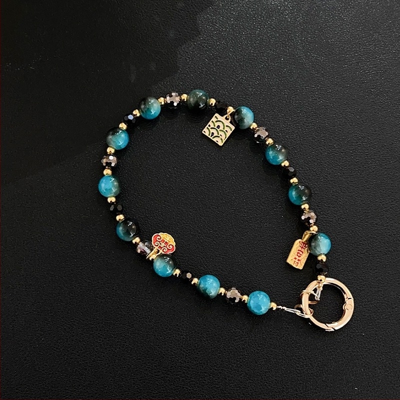 Mobiltelefon nyaklánc — kézzel készített, akril, drótzsinór, fémcsat, uniszex