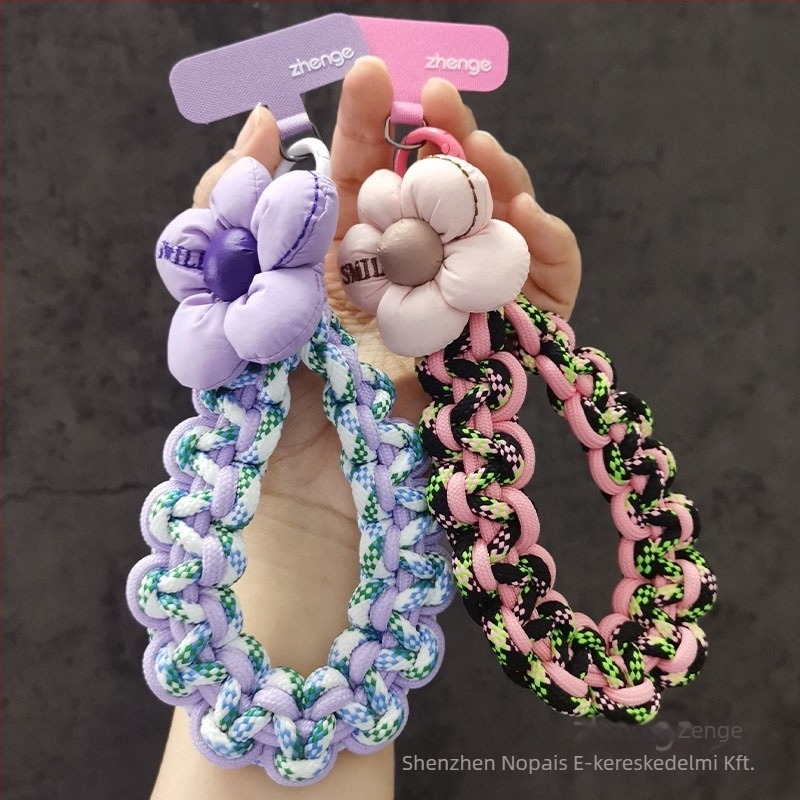 Telefon akasztó pánt, rövid vastag szőtt karkötő, kézzel készült, női multifunkcionális kiegészítő geometriás medállal
