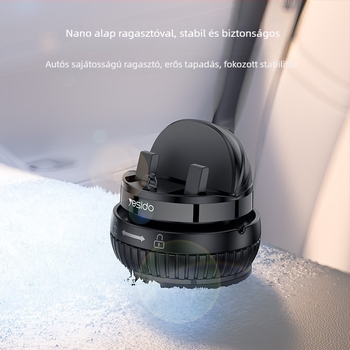 Yesido autótelefon tartó 360°-os forgással, középkonzolhoz rögzítő szívófej, ABS + silica gel, többfunkciós