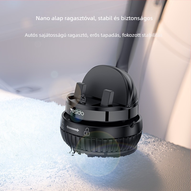 Yesido autótelefon tartó 360°-os forgással, középkonzolhoz rögzítő szívófej, ABS + silica gel, többfunkciós