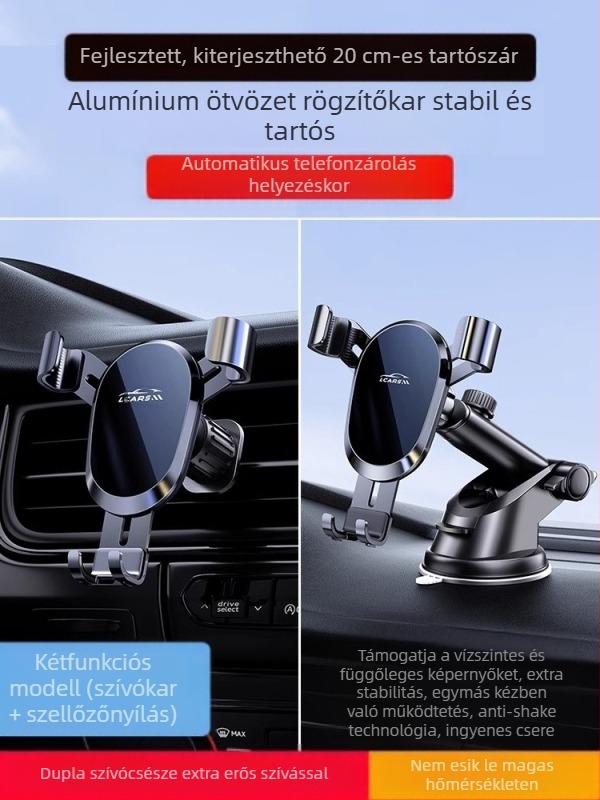 LCARS alumínium univerzális autós tartó szívócsészével, gravitációs támasz és automatikus zárás navigációhoz
