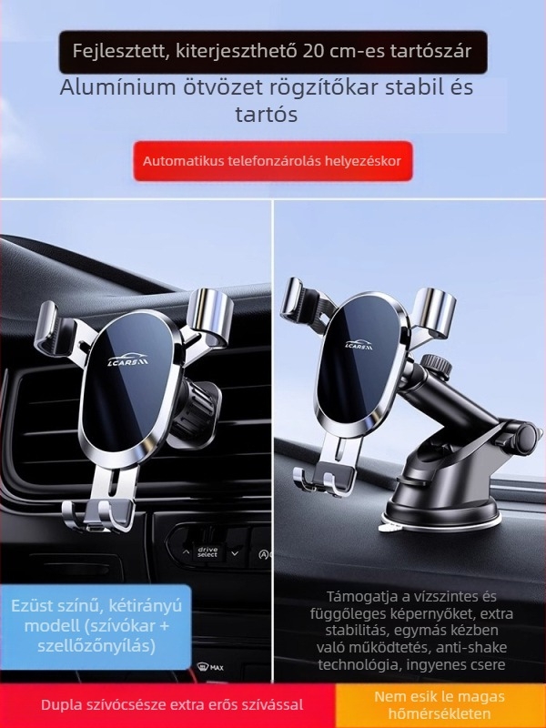 LCARS alumínium univerzális autós tartó szívócsészével, gravitációs támasz és automatikus zárás navigációhoz