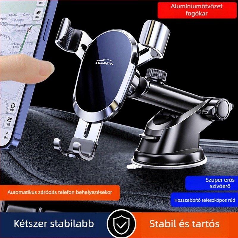LCARS alumínium univerzális autós tartó szívócsészével, gravitációs támasz és automatikus zárás navigációhoz