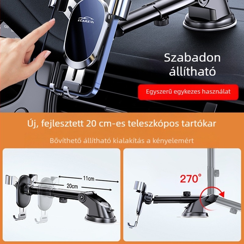 LCARS alumínium univerzális autós tartó szívócsészével, gravitációs támasz és automatikus zárás navigációhoz