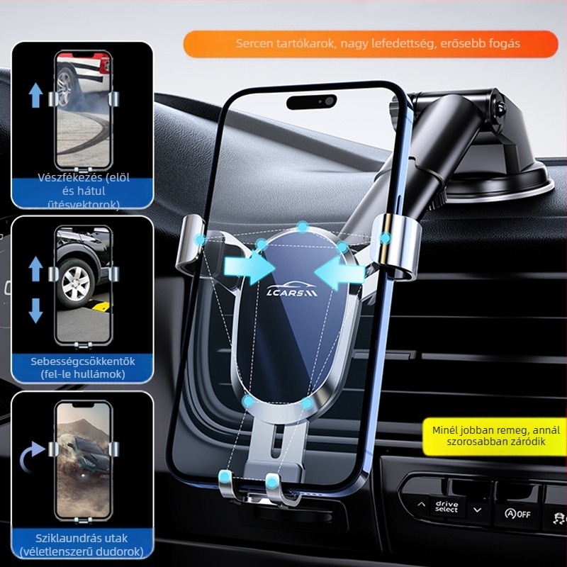 LCARS alumínium univerzális autós tartó szívócsészével, gravitációs támasz és automatikus zárás navigációhoz
