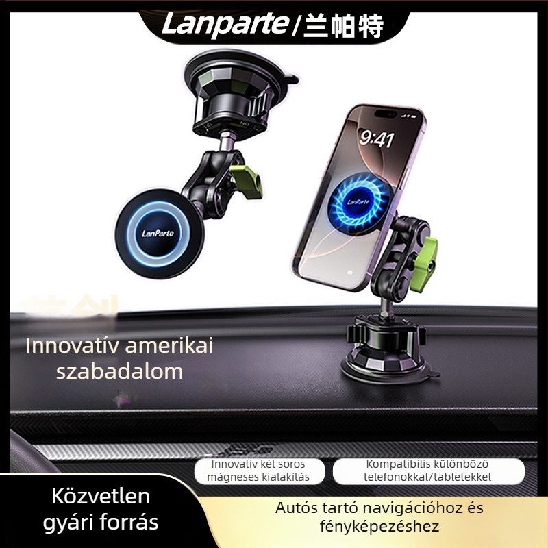 MagSafe mágneses autós telefontartó vákuumos rögzítéssel – műszerfalra szerelhető, telefon, tablet és navigáció, 15W