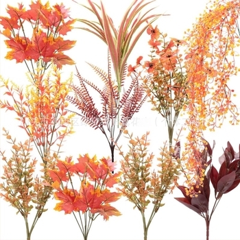 Műanyagból készült művirágok készlet eukaliptusszal, juharlevéllel és ibolyával a beltéri és kültéri dekorációhoz (Anyag: Műanyag; Gyártás: injekciós öntés; Változat: eukaliptusz; Használat: esküvő, kültér, fotózási kellék, otthoni dekoráció)