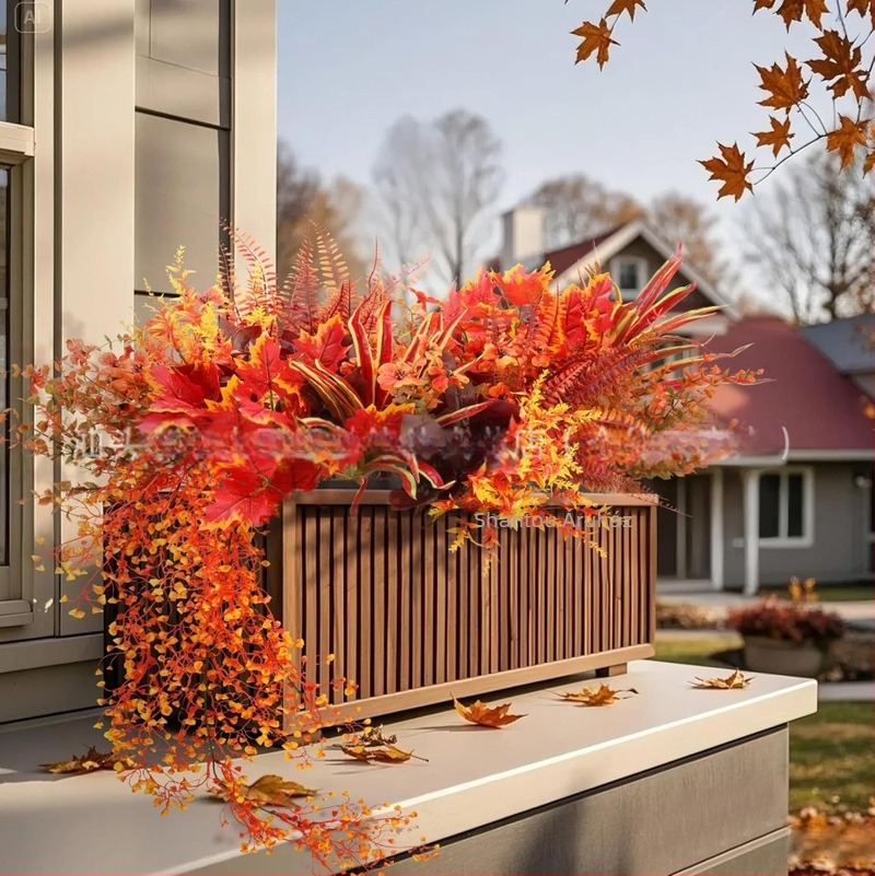 Műanyagból készült művirágok készlet eukaliptusszal, juharlevéllel és ibolyával a beltéri és kültéri dekorációhoz (Anyag: Műanyag; Gyártás: injekciós öntés; Változat: eukaliptusz; Használat: esküvő, kültér, fotózási kellék, otthoni dekoráció)