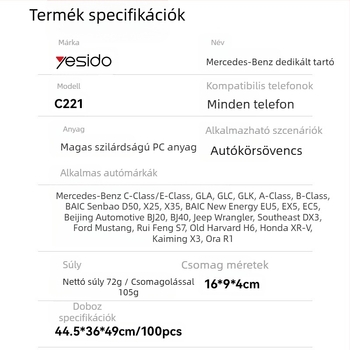 Yesido mágneses autós telefontartó, körkörös szellőzőnyílásra szerelhető, műanyag kivitel