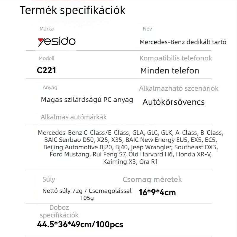 Yesido mágneses autós telefontartó, körkörös szellőzőnyílásra szerelhető, műanyag kivitel