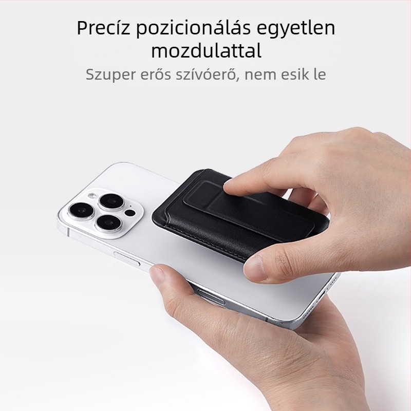 Egyszerű és tartós mágneses kártyatartó összecsukható állvánnyal iPhone 16-höz