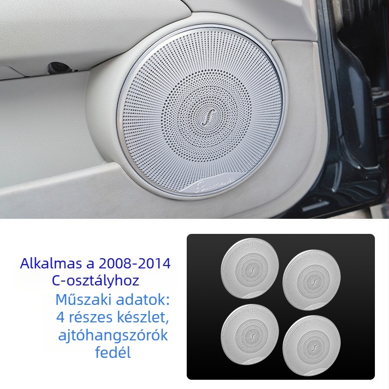 Mercedes-Benz W204 C-Class belső kürtfedél Berlin Sound, dekoratív hangfal matricával, rozsdamentes acélból, logó nélkül, testreszabás nélkül