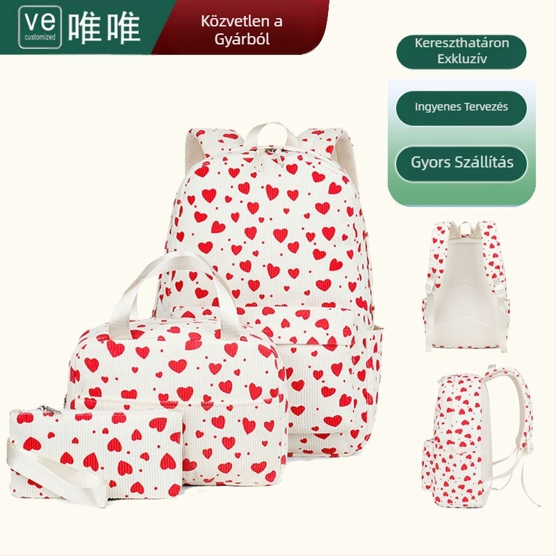 Lányoknak szóló iskolatáska, vászonból, gyümölcsös mintával, 20–35L kapacitás, 16 hüvelykes laptop kompatibil