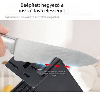 16 darabos rozsdamentes acélból készült konyhai késkészlet üreges nyéllel, 3Cr sorozatú pengékkel, beépített élezővel és tömör fa késállvánnyal