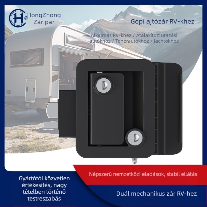 Műszaki műanyag RV ajtózár – Modell 10204, Autóajtózár lopás elleni védelemmel, Super C-szintű cilinder, Mechanikus RV zár