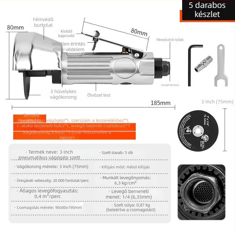 Musen Tang pneumatikus vágóeszköz szögvágóhoz csiszoló korongokkal (Márka: Musen Tang; Alkalmazás: Vágás)