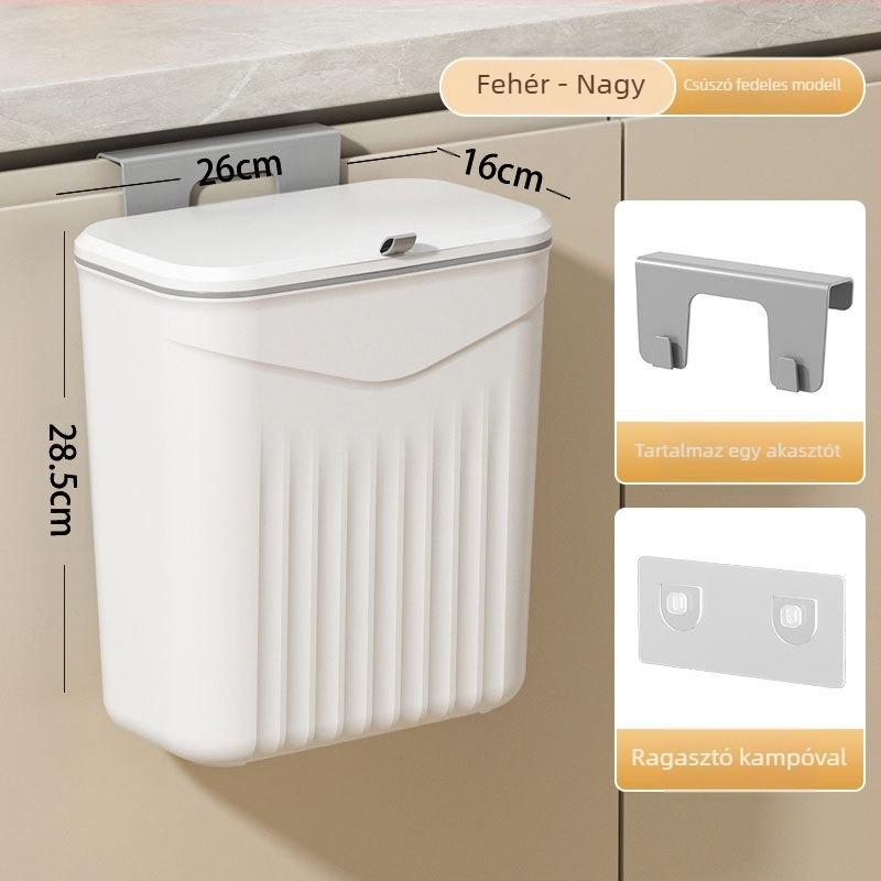 Fali műanyag konyhai kuka, fedél felnyitható, kapacitás >12 L, négyzet alakú, háztartási használat