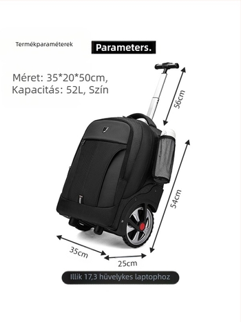 Üzleti utazásokhoz kerekes hátizsák — cipzáras zárás, poliészter anyag, 3 kg, ideális üzleti utazásokhoz