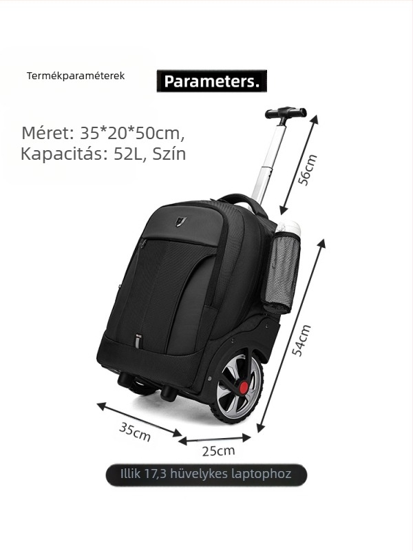 Üzleti utazásokhoz kerekes hátizsák — cipzáras zárás, poliészter anyag, 3 kg, ideális üzleti utazásokhoz