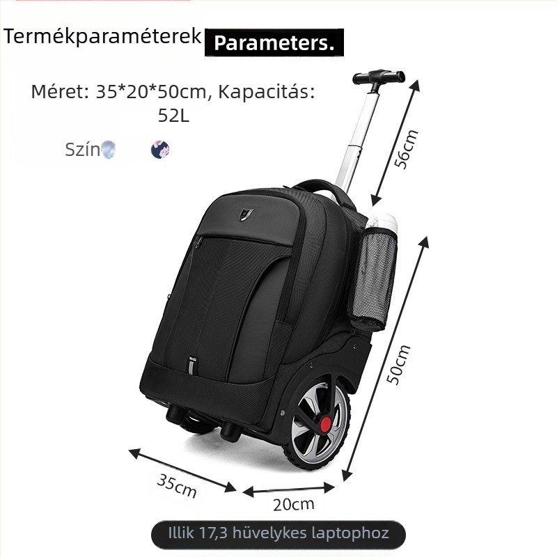 Üzleti utazásokhoz kerekes hátizsák — cipzáras zárás, poliészter anyag, 3 kg, ideális üzleti utazásokhoz