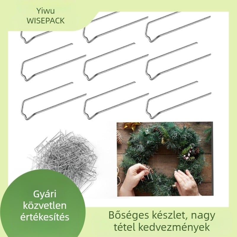 Galvanizált virágkötő szerszámok: M- és U-alakú tűk, fémből, dobozos die-cut készlet, tartalmaz 600 M-típusú tű a dobozban, 100 darab csomagolt tű, 300 további M-típusú tű