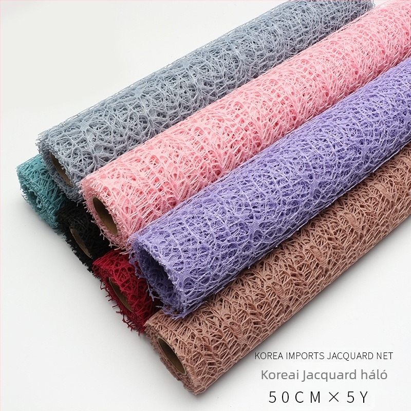 Jacquard géz háló virágcsokor csomagolásához, kézzel csomagolva, Sicheng márka, Yiwu eredet, magáncímke elérhető, tűrés ±1–2 cm