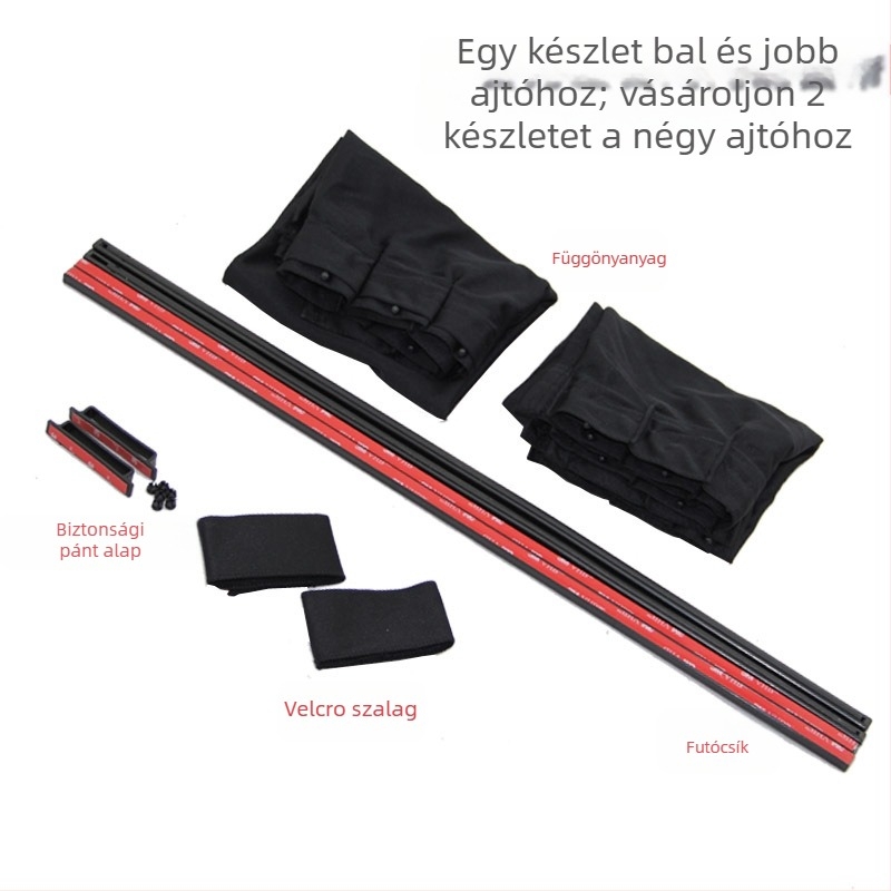 Sínnel szerelt autóablakfüggöny, vastag, átlátszatlan poliészter szövet, orbitális rögzítés, univerzális illeszkedés, napvédő és hőszigetelés