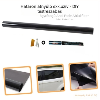 Autóablak napvédő fólia, PET membrán, 1 mil vastagság, szigetelés 70–90%, UV védelem 95%, leválasztható ragasztó